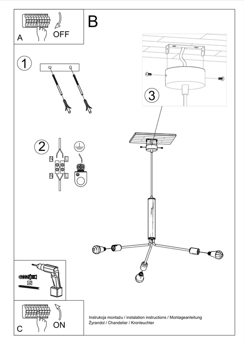 DUOMO 3D-ljuskrona + 3x LED-lampa E27 4000K Cold 7,5W 650lm