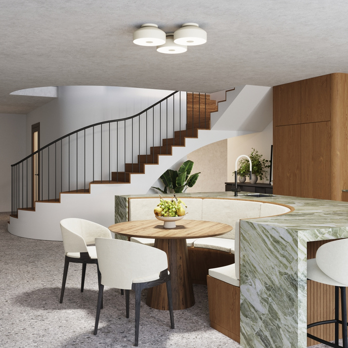 Plafond OMIQ beige + 4X LED-lampa E27 4000K Kall 7,5W 690lm