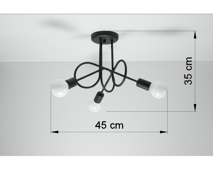 Ljuskrona SUPEŁ 3 svart + 3x LED-lampa E27 3000K varm 7,5W 620lm