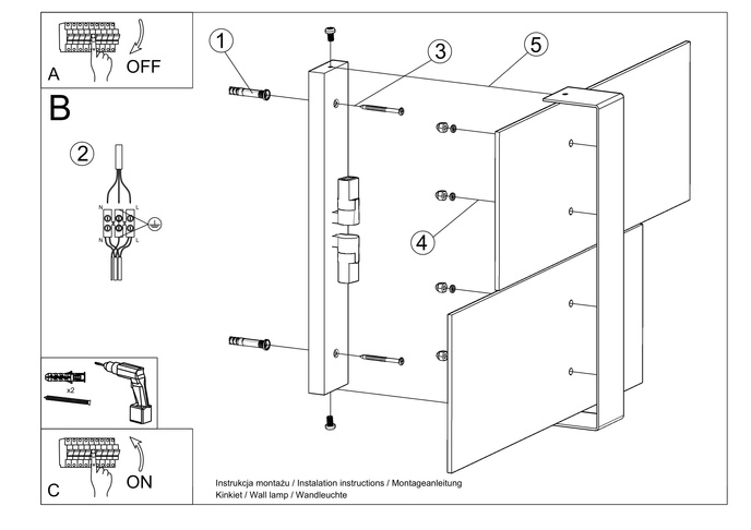 Vägglampa MASSIMO vit + 2x LED-lampa G9 4000K kall 4,5W 530lm