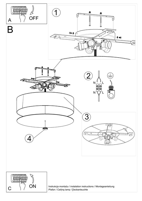 Plafond SKALA 50 vit + 5x LED-lampa E27 3000K varm 7,5W 620lm