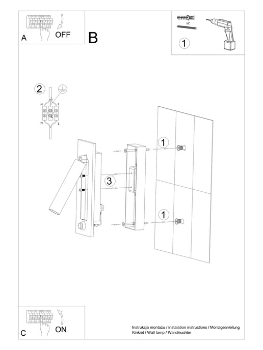 Vägglampa ENIF svart + 1x LED-lampa G9 4000K Cold 4,5W 530lm