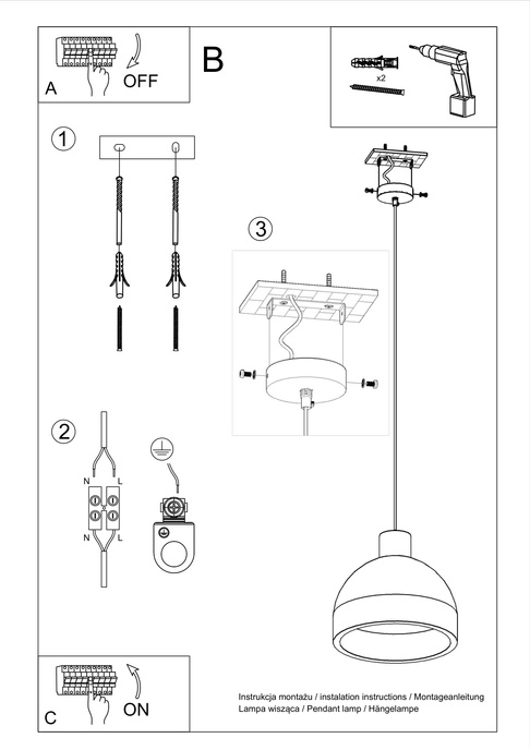 DAMASO taklampa + 1x LED-glödlampa E27 4000K Cold 7,5W 650lm