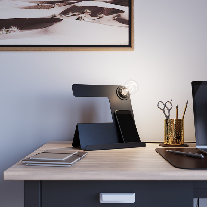 Skrivbordslampa INCLINE svart + 1x LED-lampa E27 3000K varm 7,5W 620lm