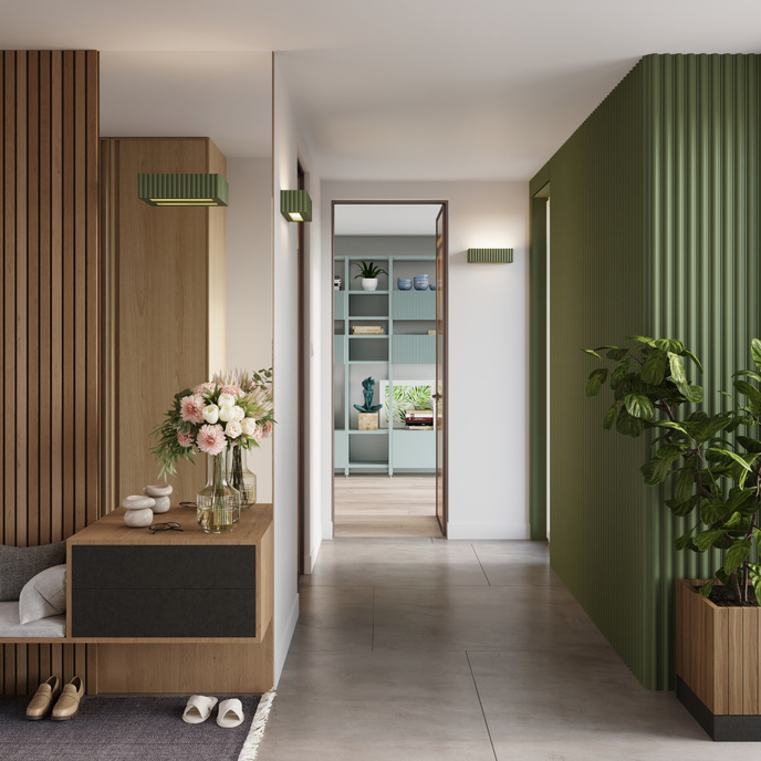 Vägglampa keramik RIGATA olivgrön