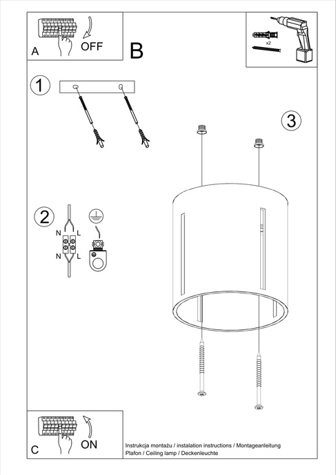 Plafond INEZ grå + 1x LED-lampa G9 4000K kall 4,5W 530lm