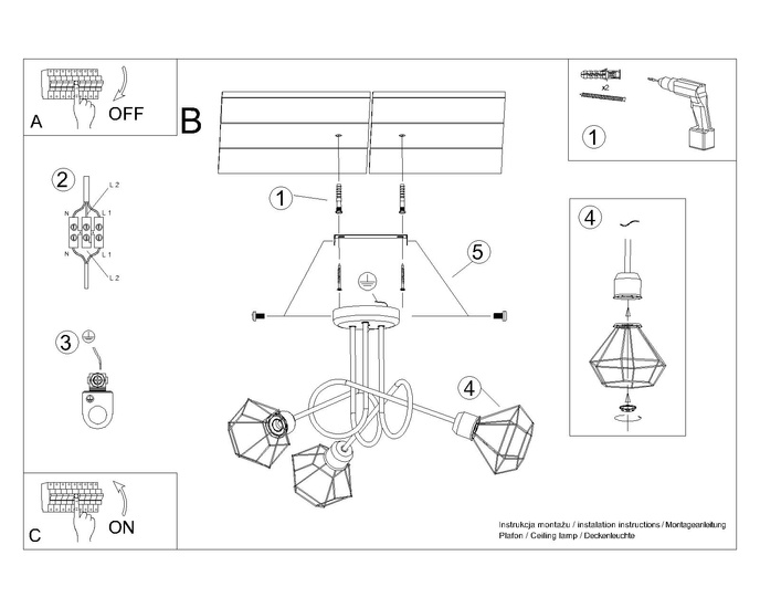 ARTEMIS 3S ljuskrona svart + 3x LED-lampa E14 3000K varm 7,5W 620lm