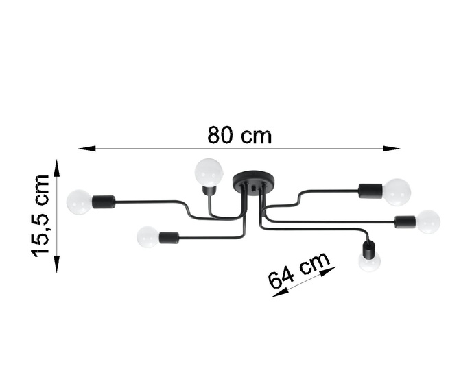 Ljuskrona VECTOR 6 svart + 6x LED-lampa E27 3000K varm 7,5W 620lm