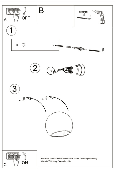 Keramisk vägglampa GLOBE vit + 1x LED-lampa E27 3000K varm 7,5W 620lm