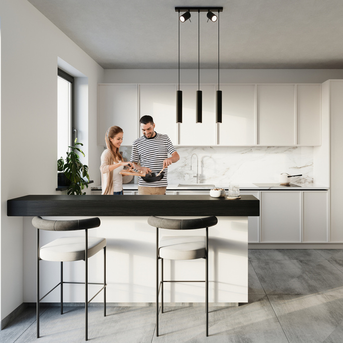 Pendellampa RING 3 svart + 5x LED-lampa GU-10 4000K Cold 7W 630lm