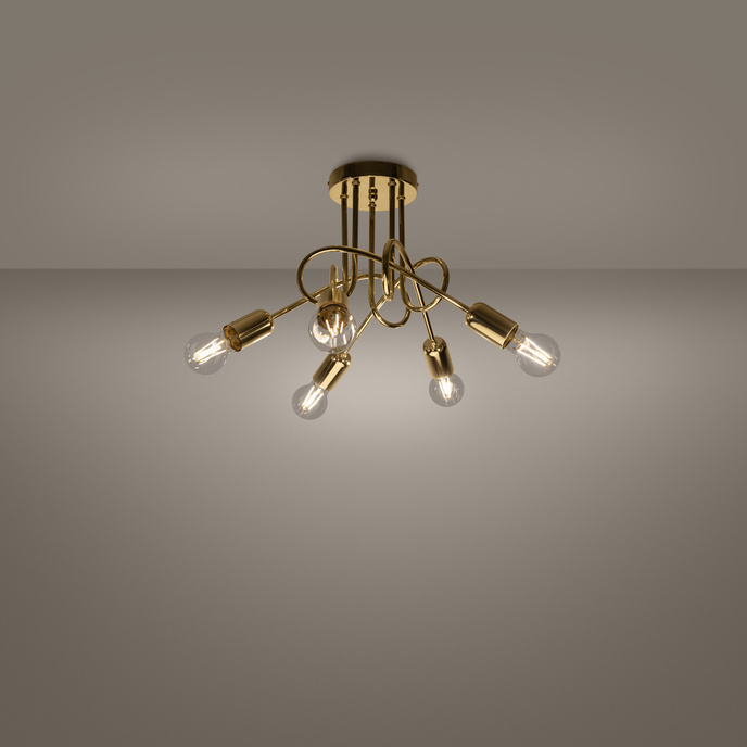 Ljuskrona SUPEŁ 5 glänsande guld + 5X LED-lampa E27 3000K 7W 760lm